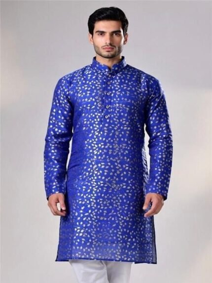 Royal Blue Jacquard Kurta Pajama