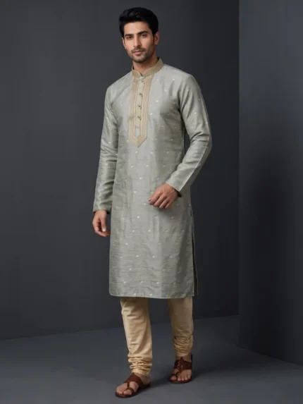 Grey Art Silk Kurta Set